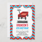 赤いワゴンの誕生日パーティーの招待状 招待状 (正面)