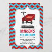 赤いワゴンの誕生日パーティーの招待状 招待状 (正面/裏面)