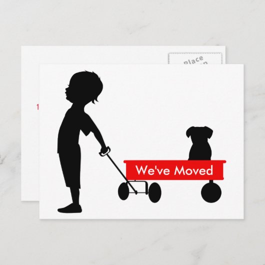 赤いワゴンを引っ張る子の新しい住所 案内ポストカード (正面/裏面)