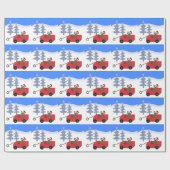 赤いワゴン姿の漫画の犬 ラッピングペーパー (フラット)