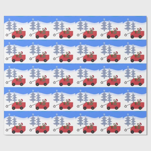 赤いワゴン姿の漫画の犬 ラッピングペーパー (フラット)
