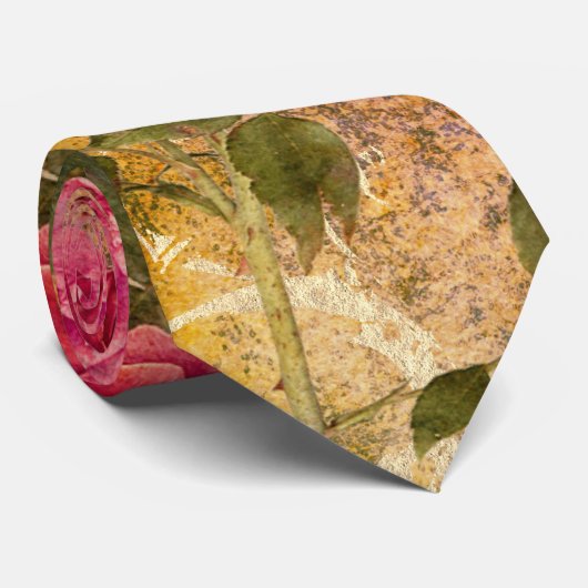 赤いヴィンテージおよび花ピンクのバラ ネクタイ (ロール)