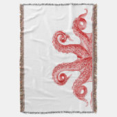 赤いヴィンテージのタコの触手のイラストレーション スローブランケット (正面縦)