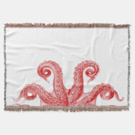 赤いヴィンテージのタコの触手のイラストレーション スローブランケット