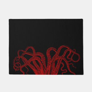 赤いヴィンテージのタコの触手のイラストレーション ドアマット