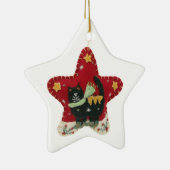 赤いヴィンテージのフェルトによって手作りされる子猫のクリスマスの星 セラミックオーナメント (右)