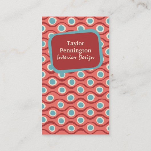 赤いヴィンテージのレトロの抽象芸術の波の名刺 名刺 (正面)