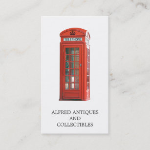赤いヴィンテージのロンドンの電話ボックスの骨董屋 名刺