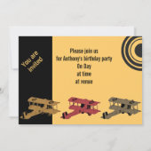 赤いヴィンテージの複葉機の少年の誕生日招待状 招待状 (裏面)