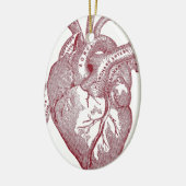 赤いヴィンテージの解剖ハート セラミックオーナメント (左)