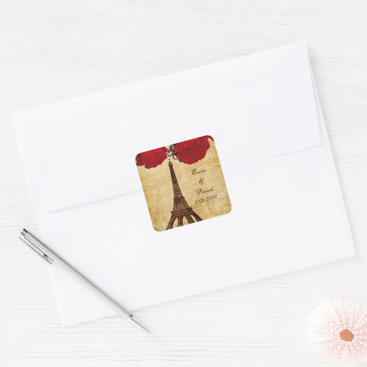 赤いヴィンテージエッフェル塔パリの封筒シール スクエアシール (封筒)