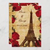 赤いヴィンテージエッフェル塔パリの日付を保存 セーブザデート (正面/裏面)