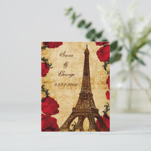 赤いヴィンテージエッフェル塔パリの日付を保存 案内ポストカード (スタンド正面)