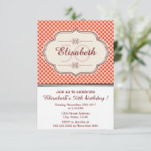 赤いヴィンテージギンガムの書女誕生日 招待状 (スタンド正面)