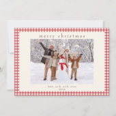 赤いヴィンテージギンガムチェックのクリスマスフォトカード シーズンカード (正面)