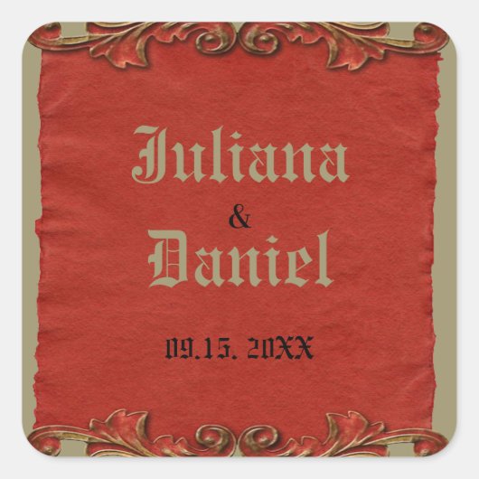 赤いヴィンテージゴシックのスケルトン鍵保存日 スクエアシール (正面)