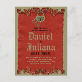 赤いヴィンテージゴシックのスケルトン鍵保存日 ポストカード