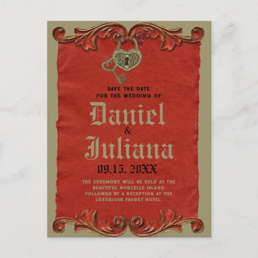 赤いヴィンテージゴシックのスケルトン鍵保存日 ポストカード (正面)