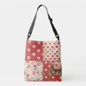 赤いヴィンテージシャビーシックなドットハート花模様ミックス クロスボディバッグ (裏面)