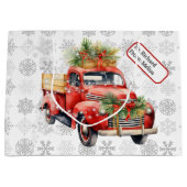 赤いヴィンテージトラック名タグクリスマスススススノー ラージペーパーバッグ (正面)