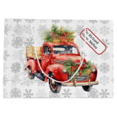赤いヴィンテージトラック名タグクリスマスススススノー ラージペーパーバッグ (裏面)
