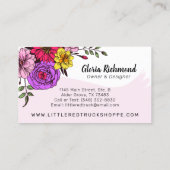 赤いヴィンテージトラック&フラワーズフローラ+ソーシャルメディア 名刺 (裏面)