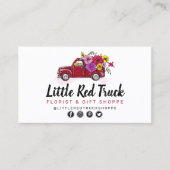 赤いヴィンテージトラック&フラワーズフローラ+ソーシャルメディア 名刺 (正面)