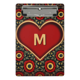 赤いヴィンテージハートモノグラムミニクリップボード ミニクリップボード