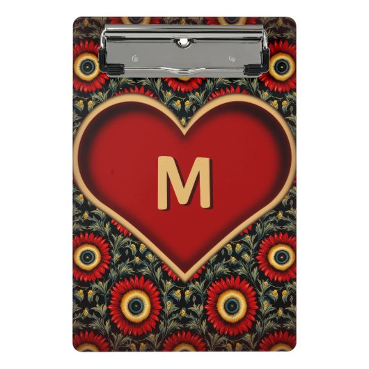 赤いヴィンテージハートモノグラムミニクリップボード ミニクリップボード (正面)