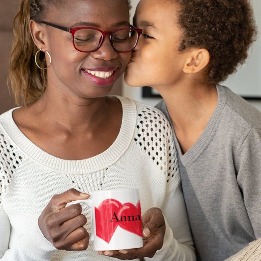 赤いヴィンテージハート名2トーンコーヒーマグ ツートーンマグカップ