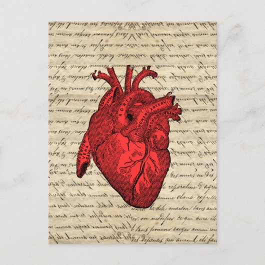 赤いヴィンテージハート ポストカード (正面)