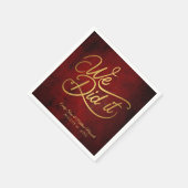 赤いヴィンテージパーチメント、書道「私たちがやった」 スタンダードカクテルナプキン (角)