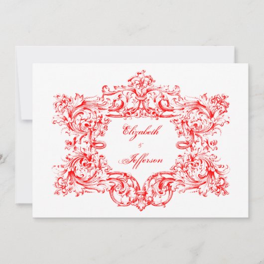 赤いヴィンテージフレーム結婚式招待状 招待状 (正面)
