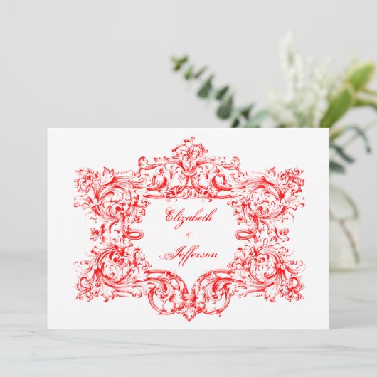 赤いヴィンテージフレーム結婚式招待状 招待状 (スタンド正面)