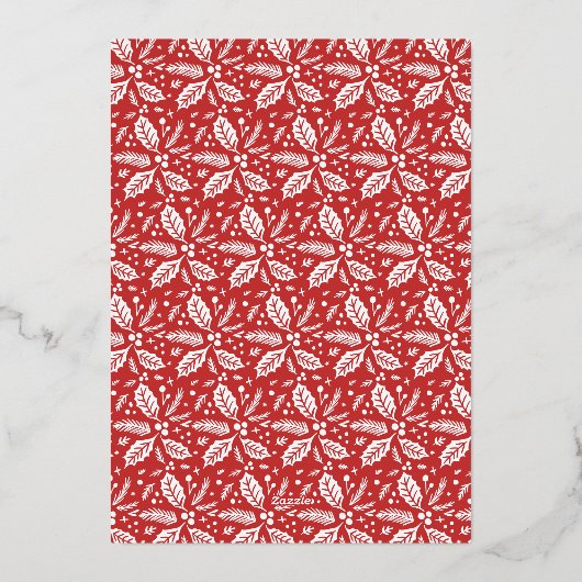 赤いヴィンテージホリー傾斜スナップショットフォトクリスマス 箔シーズンカード (裏面)