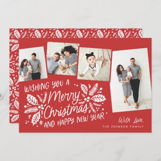 赤いヴィンテージホリー傾斜スナップショット数々の4 – 写真 シーズンカード (正面/裏面)