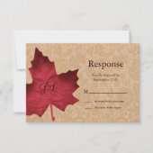 赤いヴィンテージモノグラムのなRSVP 出欠カード (正面)