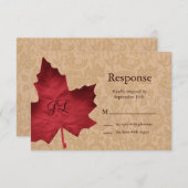 赤いヴィンテージモノグラムのなRSVP 出欠カード (正面/裏面)