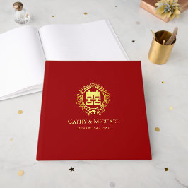 赤いヴィンテージ中国のフローラリース二重の幸福 ゲストブック