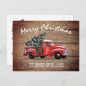 赤いヴィンテージ素朴トラックのクリスマス引っ越し 案内ポストカード (正面/裏面)
