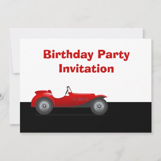 赤いヴィンテージ車を持つ誕生日のパーティの招待状 招待状 (正面)