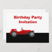 赤いヴィンテージ車を持つ誕生日のパーティの招待状 招待状 (正面/裏面)