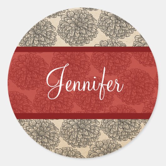 赤いヴィンテージ《植物》百日草シール ラウンドシール (正面)