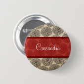 赤いヴィンテージ《植物》百日草ボタン 缶バッジ (正面&裏面)