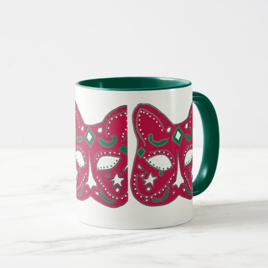 赤いヴェネツィアの猫のマスクのデザイン マグカップ (正面右)