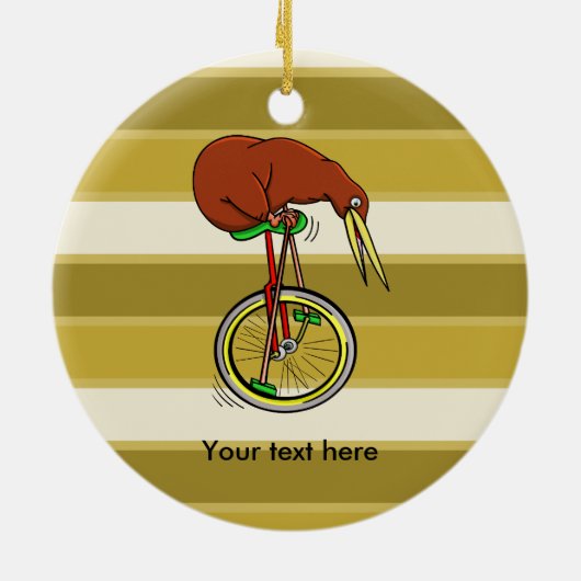 赤い一輪車の小さな茶色のキウイ セラミックオーナメント (裏面)