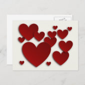 赤い三次元ハート-バレンタインデーカード シーズンポストカード (正面/裏面)