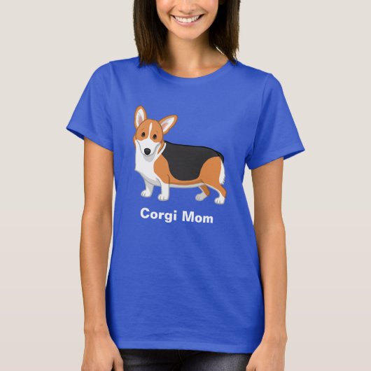 赤い三色ペムブロークウェルシュコーギーママ Tシャツ (正面)