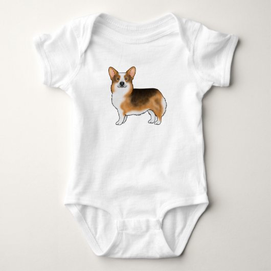 赤い三色ペムブロークレウェルシュコーギー愛らしい犬 ベビーボディスーツ (正面)