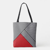 赤い三角形のストライプ白黒の トートバッグ (裏面)